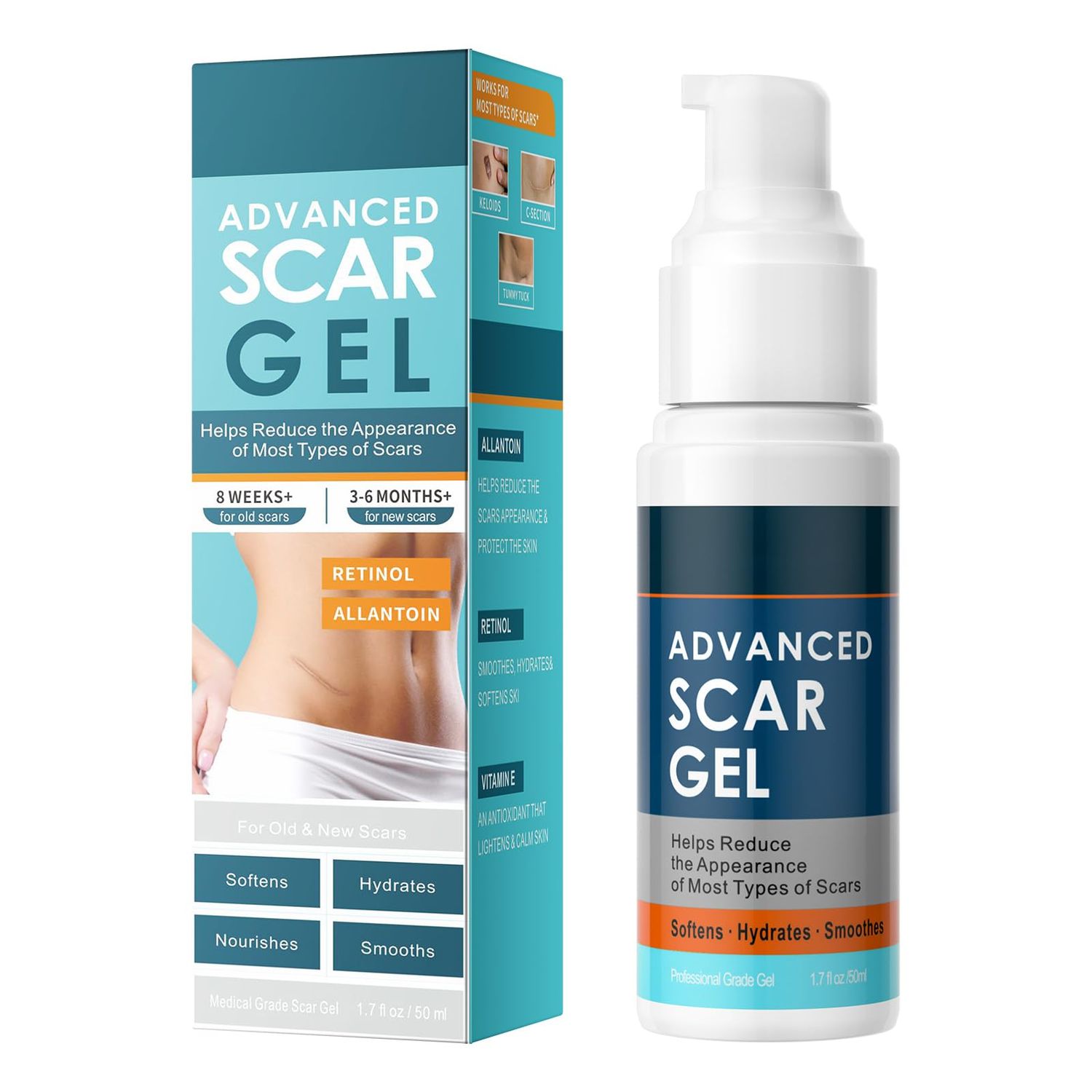 Scar Gel Advanced Scar Treatment, Silicone Scar Gel Scar Removal Scar Cream Gel Silicone Gel Scar Gel for Face C-Section Tummy Tuck Keloid and Surgical Scars Burns Old New Scars Deep Acne Scar Removal