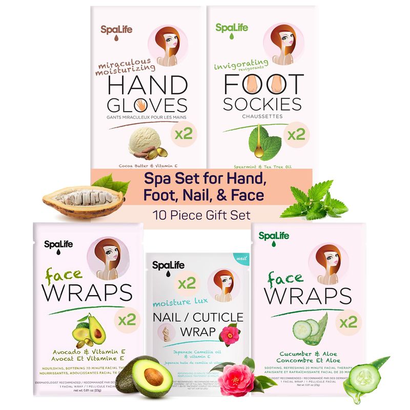 SpaLife Pink 10 Piece Spa Gift Set - Korean Skin Care Set with Travel Size Face, Hand, Foot &amp; Nail Products - Skincare Bundle for Women