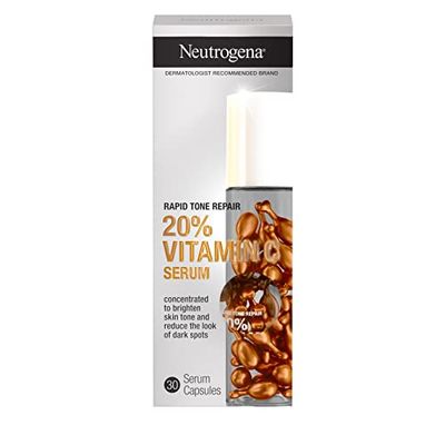 Neutrogena Rapid Tone Repair 20% Vitamin C Brightening Serum Capsules, Antioxidant Face Serum to Brighten Look of Dark Spots &amp; Even Skin Tone, Oil-Free, 30 Serum Capsules