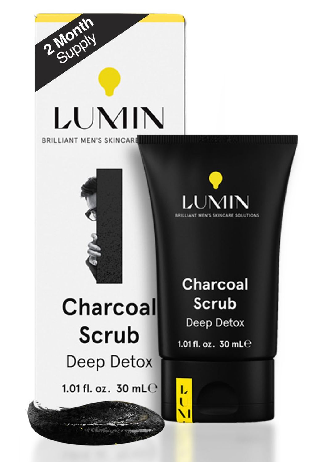 Lumin - Charcoal Scrub Deep Detox for Men - Face Cleanser for Men, Pre Shave Scrub, A charcoal face exfoliator that refreshes &amp; rejuvenates the skin, Suitable for all skin types, 30ml, 1-Pack