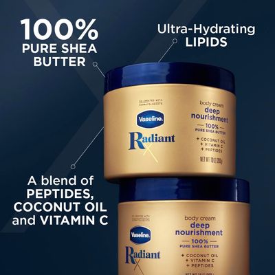 Vaseline Radiant X Deep Nourishment Body Cream 100% Pure Shea Butter, Coconut Oil, Vitamin C, &amp; Peptides 10 oz