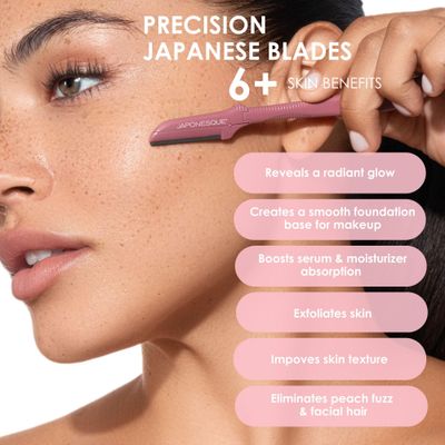 JAPONESQUE Dermaplaner Facial Razors - 3 Piece Set, Facial Hair Razor Kit - One Blade Dermaplane Razor for Women - Pack of 2