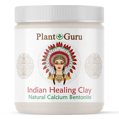 Plant Guru Indian Healing Clay 1 lb. - 100% Natural Calcium Bentonite Clay Powder - Deep Pore Cleansing Facial And Body Mask - Detox Clay for Face, Hair, Acne, and Bath.