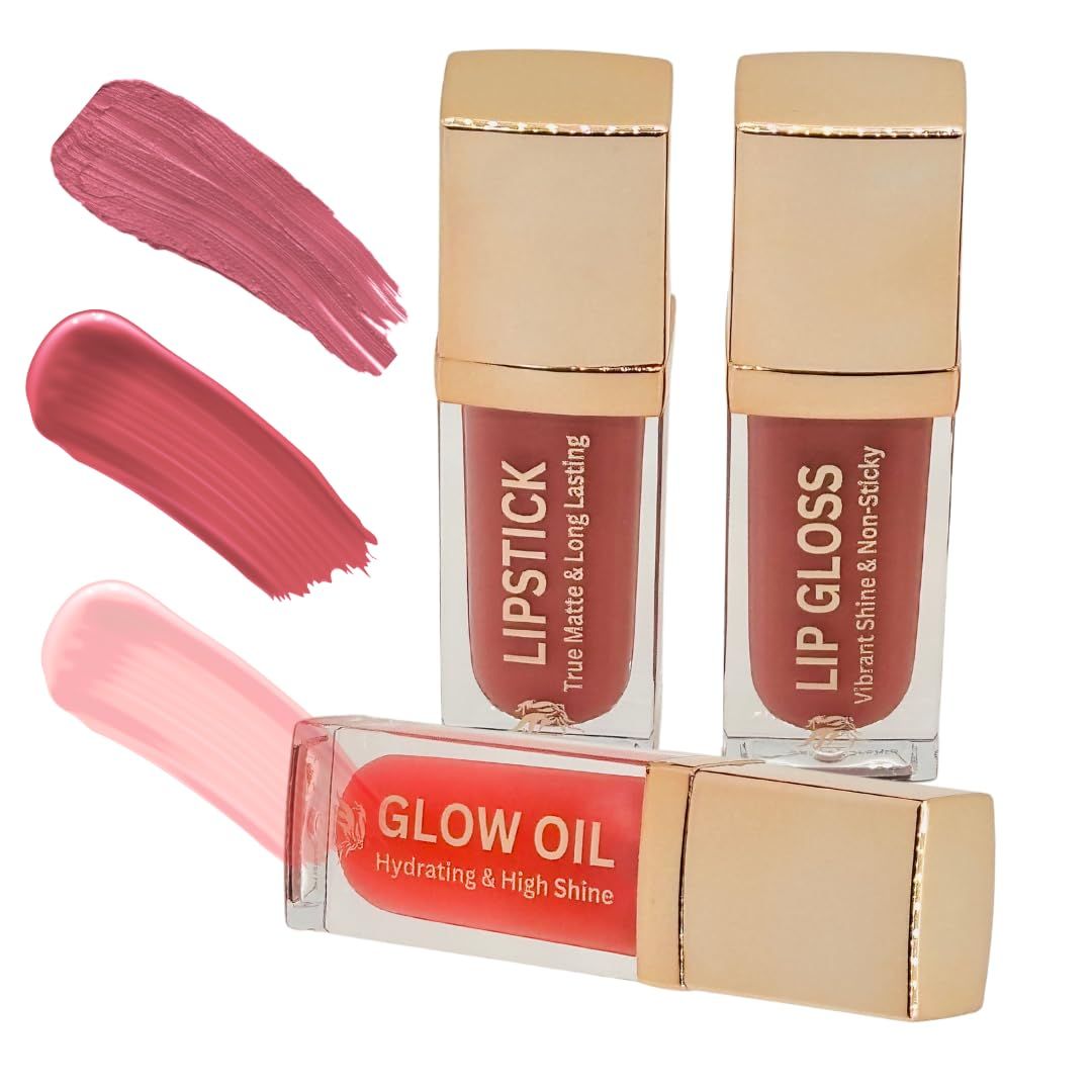 Phoenix Beauty Lip Trio: Smudge-Proof Long Stay Matte Lipstick, Vibrant Lip Gloss &amp; Hydrating Lip Oil; Jojoba Oil + Vitamin E; Holiday Gift; Premium Lip Care &amp; Color Set; Pink Mauve (Velvet Orchid)