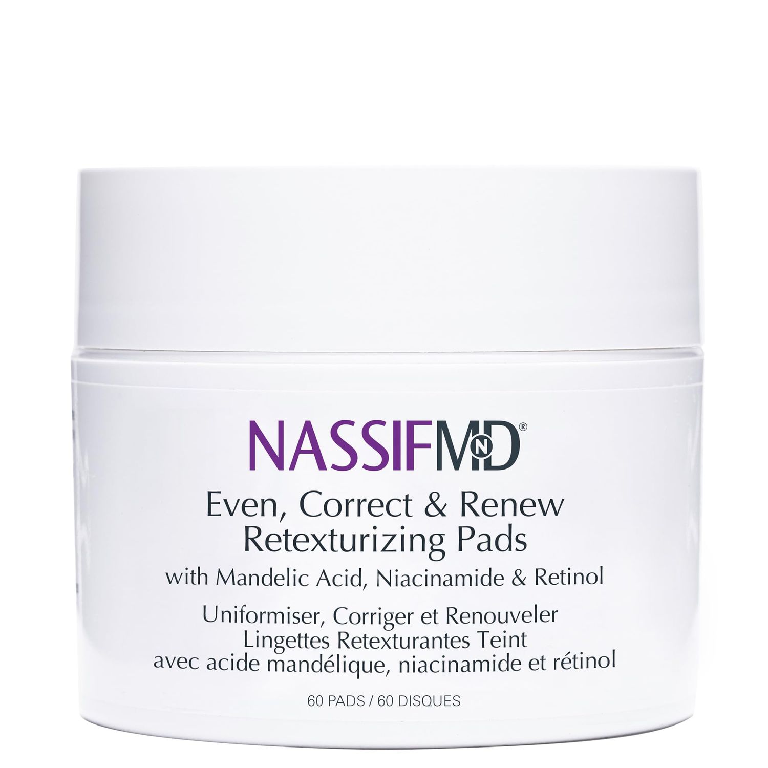 NassifMD Even, Correct &amp; Renew Retexturizing Pads | Chemical Peel for Face | Skin Resurfacing Pads for Post Acne Marks | Hyperpigmentation Treatment for Face | Niacinamide Pore Minimizer Treatment
