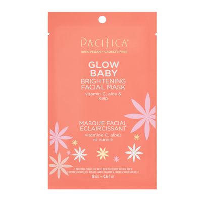 Pacifica Sheet Face Mask - Glow Baby Brightening Facial Mask w/Vitamin C, Aloe &amp; Kelp - Cooling Mask for Dark Spots &amp; Fine Lines - Clean Beauty Vegan &amp; Cruelty-Free Dermatologist Tested