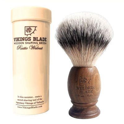 Wooden Shaving Brush for Men by VIKINGS BLADE, Super Strong Knot Backbone, Minimal Shedding, Fast Lather, Extremely Smooth &amp; Plush on Skin (Rustic Walnut)