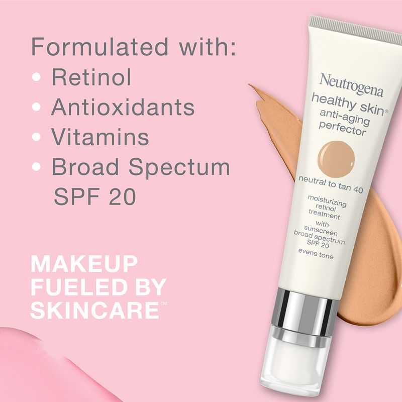 Neutrogena Retinol Treatment and Tinted Facial Moisturizer, Healthy Skin Anti-Aging Perfector with Broad Spectrum SPF 20 Sunscreen with Titanium Dioxide, 20 Fair to Light, 1 fl. oz
