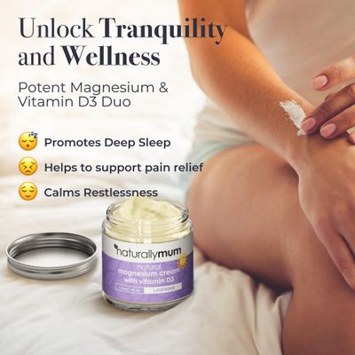 NaturallyMum - Magnesium Cream with Vitamin D3 [4 Fl Oz] - Magnesium Calm Cream and Vitamin D Lotion - Magnesium D3 Cream - Calming Cream Magnesium and Vitamin D - Turmeric &amp; Arnica Cream - Lavender