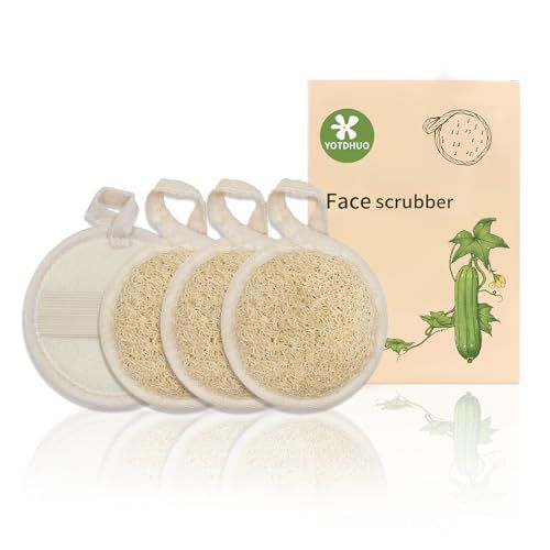 Natural Loofah Face Scrubber (4Pack),Exfoliating Facial Scrub Pads Made from Organic Luffa for Women and Men