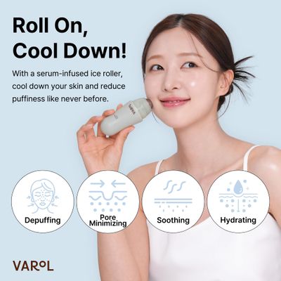 VAROL Ice Roll Serum for Face, Puffy Eyes - Hydrating & Soothing Serum with Ice Roller for Puffiness Relief, Pore Minimizing, Korean Skin Care - 1.69 fl.oz (50ml)
