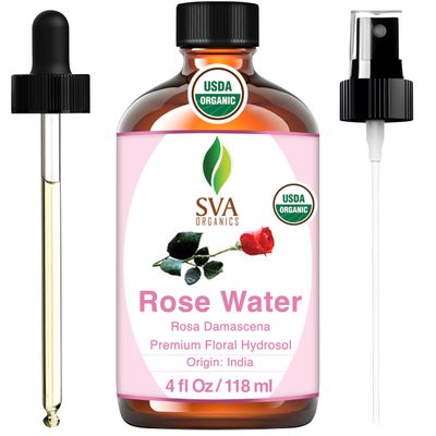 SVA ORGANICS Rose Water 4oz (118 ml) Refreshing Rose Water Spray for Skin Care, Skin Hydration, Bath, Soaps, Haircare &amp; Aromatherapy