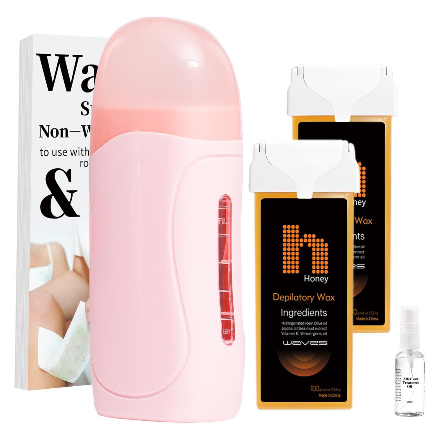 Waxpro Roll on Wax Kit,Waxing Kit for Women, Wax Roller Kit Easy Waxing at Home, with 2 Wax Cartridges &amp; 50 Pcs Wax Strips (Honey)