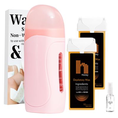 Waxpro Roll on Wax Kit,Waxing Kit for Women, Wax Roller Kit Easy Waxing at Home, with 2 Wax Cartridges &amp; 50 Pcs Wax Strips (Honey)