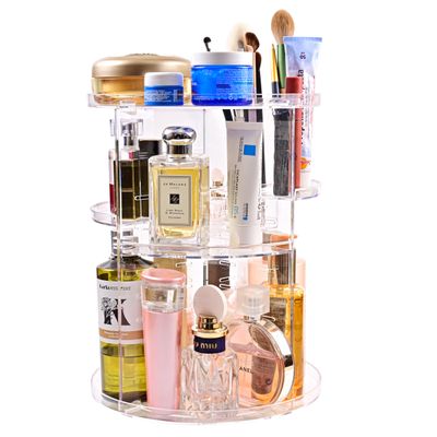 Kingtaily Perfume Organizer Skin Care Organizer with Extra Lipstick Organizer, 360 Rotating and 6 Adjustable Layers, Large Capacity Makeup Holder Clear Makeup Organizer for Cosmetics Lotion Perfume