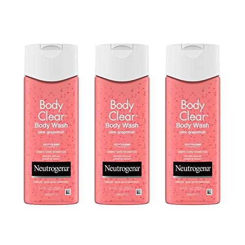 Neutrogena Body Clear Acne Treatment Body Wash with Salicylic Acid Acne Medicine, Pink Grapefruit Body Acne Cleanser to Prevent Breakouts on Back, Chest &amp; Shoulders, 8.5 fl. oz, 3 Pack