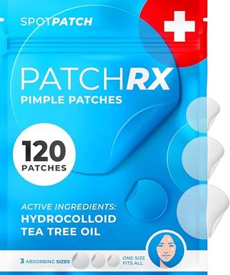 PatchRx Pimple Patches for Face (120 Patches), Hydrocolloid Acne Patches with Tea Tree Oil, Pimple Patch Pimple Stickers - Hydrocolloid Patch Acne Dots - Acne Pimple Patches For Face - Zit Patches