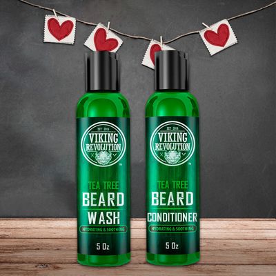 Viking Revolution Tea Tree Beard Wash and Conditioner Set for Men - Natural Beard Softener with Argan Oil, Vitamin E and Ginseng (5 Oz)