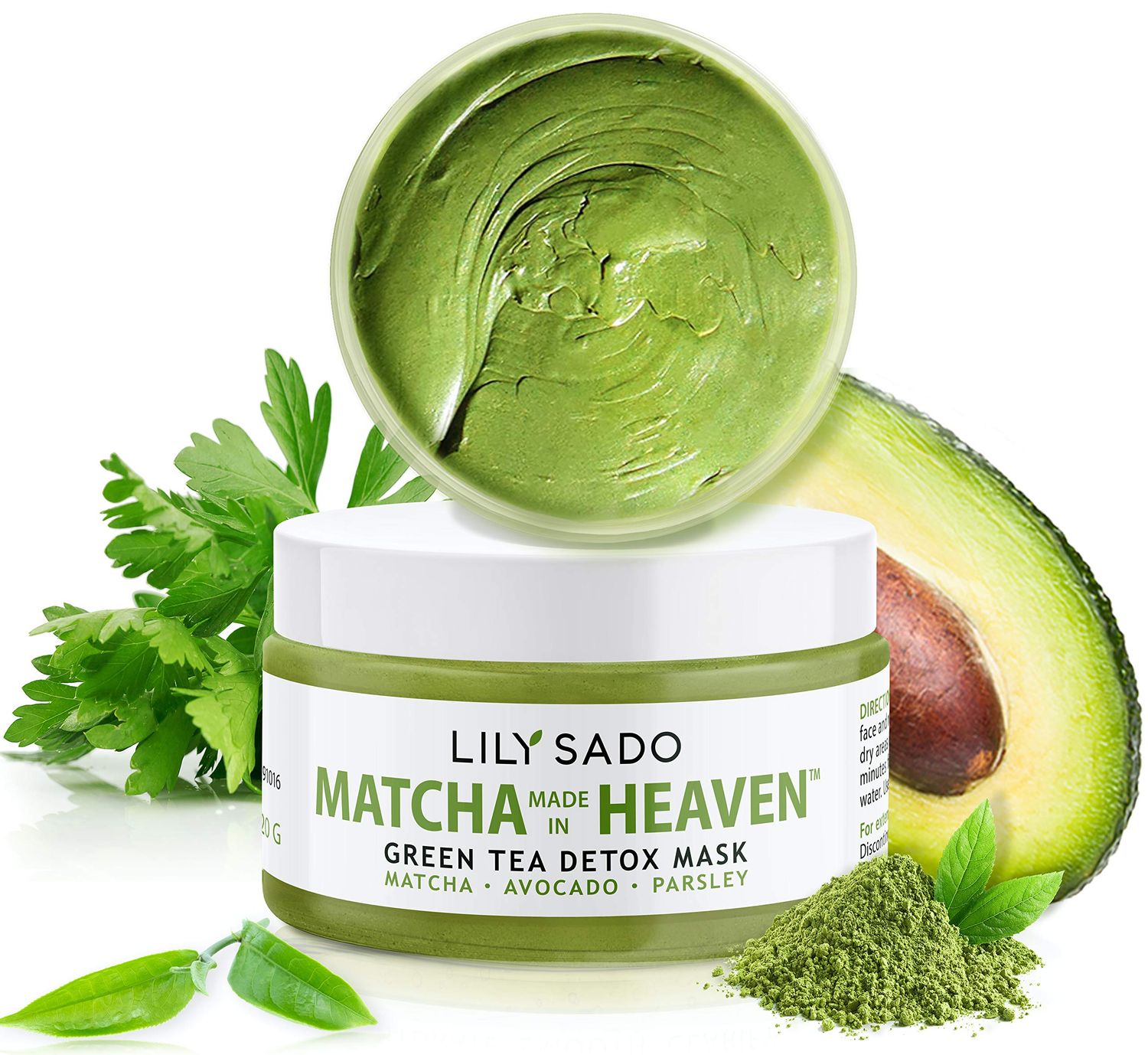 LILY SADO Green Tea Matcha &amp; Avocado Face Mask - Organic Natural Vegan Facial Mask - Anti-Aging Antioxidant Defense Against Acne, Blackheads &amp; Wrinkles for a Soft Glowing Complexion - 4 oz