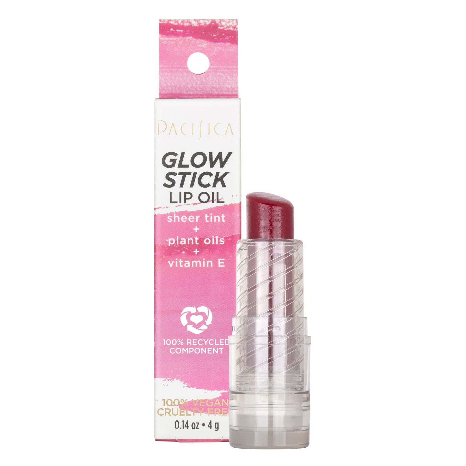 Pacifica Lipstick Oil - Glow Stick Lip Tint Oil - Hydrating Tinted Oil Balm with Vitamin E for Moisturized Lips, Sheer Tint &amp; Natural Gloss, Vegan &amp; Cruelty-Free, 0.14 oz (Crimson Crush)