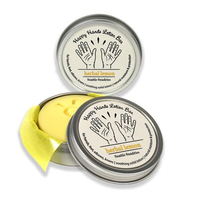 Seattle Sundries Herbal Lemon Natural Bar Lotion with Beeswax &amp; Shea Butter, 2x (1.15oz) Solid Lotion in Travel Tins, Concentrated - Lotion Set for Women from