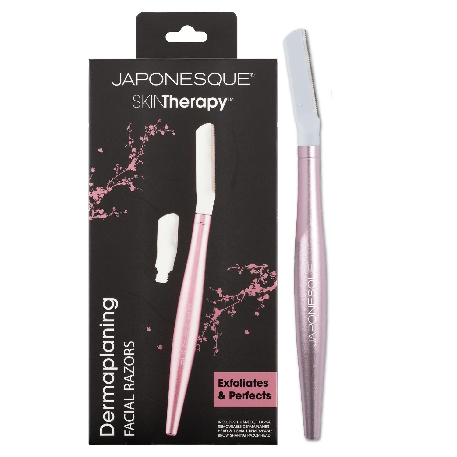 JAPONESQUE - SKINTherapy Dermaplaning Facial Razors - Two Blade Sizes with Interchangeable Handle, Eyebrow Razor, Ultra Sharp Japanese Blades, For Hair Removal, Multipurpose Exfoliating