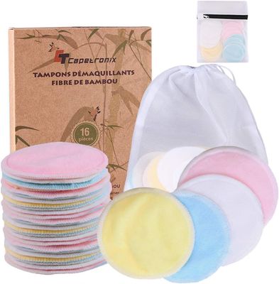 Reusable Makeup Remover Pads (16 Pack) with 2 Bags for Laundry &amp; Storage, Reusable Bamboo Cotton Rounds, Eco-Friendly Reusable Cotton Pads for All Skin Types