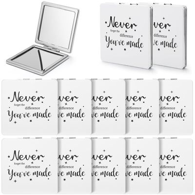 Qunclay 12 Pcs Inspirational Compact Mirrors Bulk Appreciation Purse Mirrors Portable Square Pocket Mirrors Thank You Gifts for Women Employee Teachers(Never Forget,White)