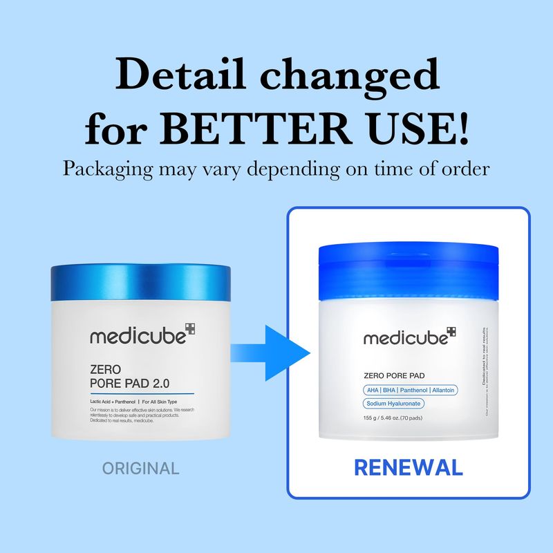 Medicube Zero Pore Pads 2.0, Dual-Textured Facial Toner Pads for Exfoliation and Pore Care with 4.5% AHA Lactic Acid &amp; 0.45% BHA Salicylic Acid, Ideal for All Skin Types, Korean Skin Care (70 Pads)