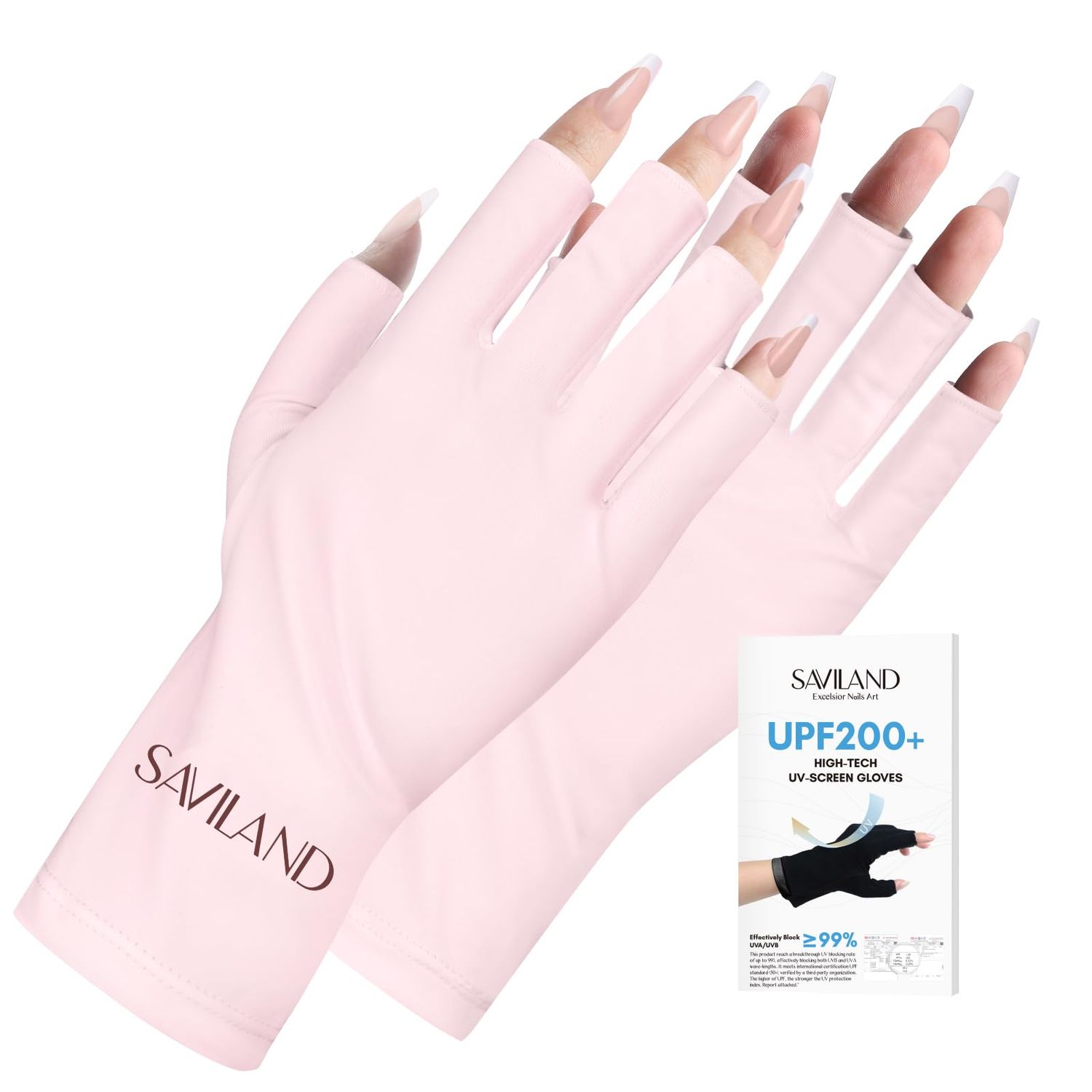 SAVILAND U V Gloves for Nails: UPF80+ Professional U V Gloves for Manicures, Anti UVA &amp; UVB 999+ U V Gloves for Gel Nail Lamp Skin Care Fingerless Gloves Prevent Hands from U V Harm (Light Pink)