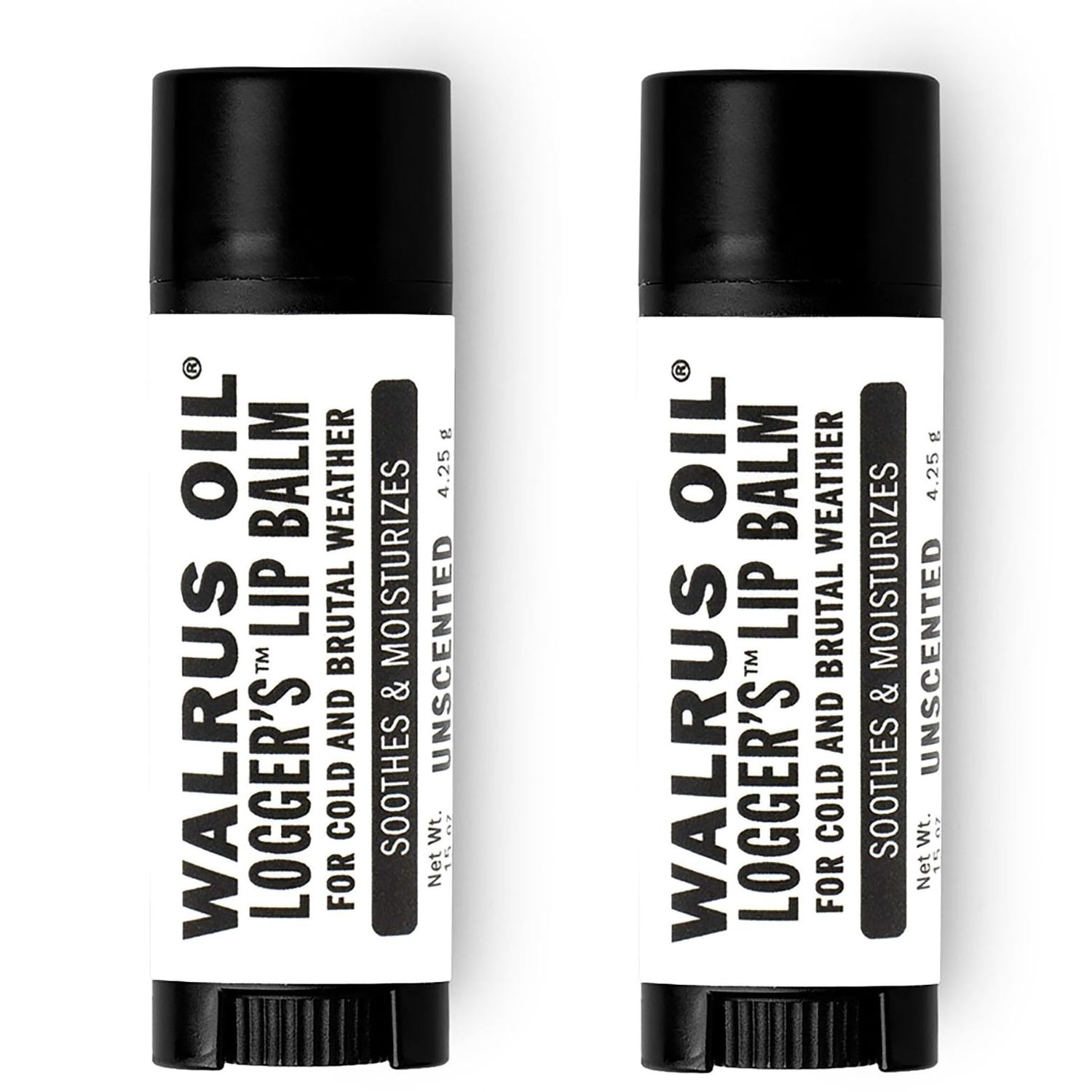 WALRUS OIL - Logger&#39;s Lip Balm, 2-Pack, 100% Vegan and Beeswax-Free, Made with Candelilla Wax, Coconut Oil, Jojoba Oil, and Natural Ingredients - UNSCENTED