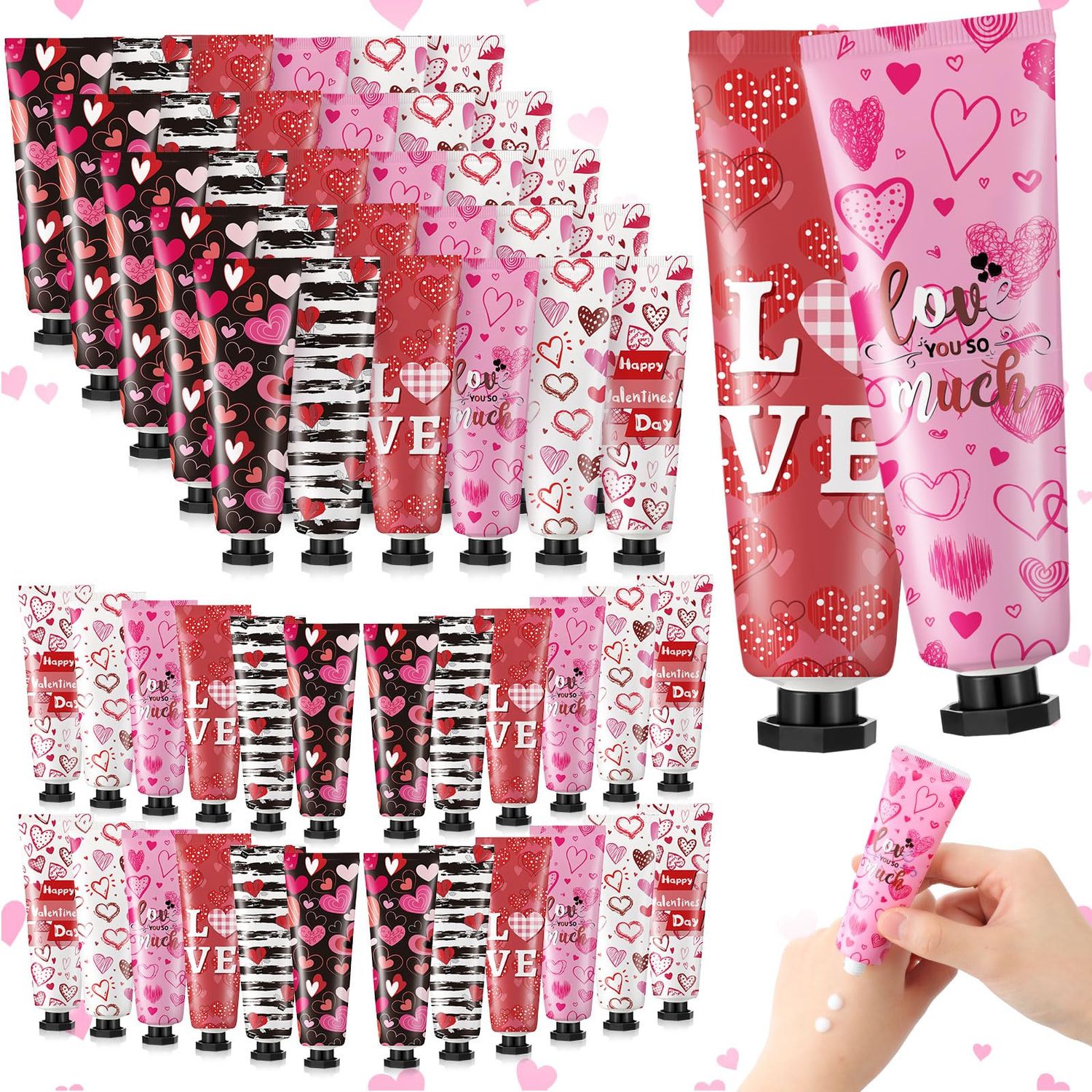 Siifert 48 Pcs Valentine&#39;s Day Hand Cream Gift Set Love Heart Moisturizing Hand Lotion Bulk Small Hand Care Cream Valentine Gifts for Woman Men Teacher Nurse Coworker Dry Cracked Hand, 30 ml