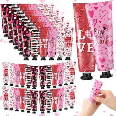 Siifert 48 Pcs Valentine&#39;s Day Hand Cream Gift Set Love Heart Moisturizing Hand Lotion Bulk Small Hand Care Cream Valentine Gifts for Woman Men Teacher Nurse Coworker Dry Cracked Hand, 30 ml