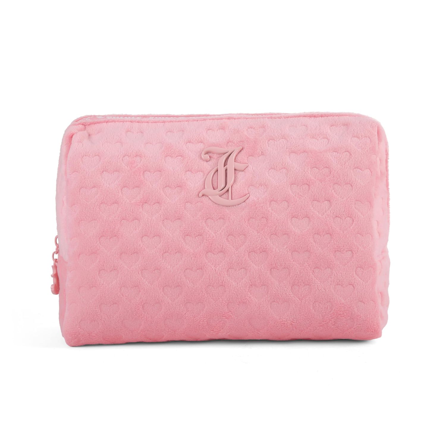 Juicy Couture Women&#39;s Cosmetics Bag - Travel Makeup and Toiletries Clutch Wedge Pouch, Pink Pressed Heart Terry