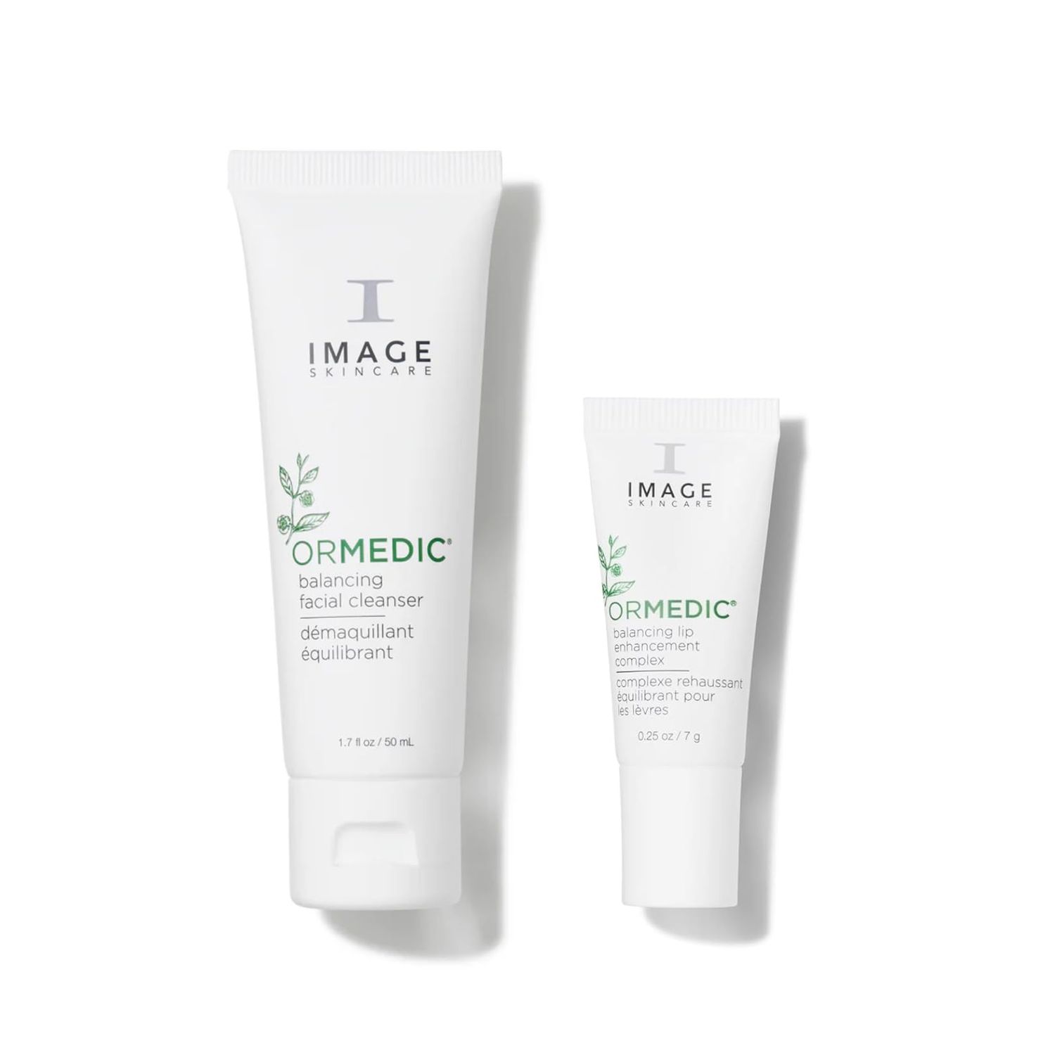 IMAGE Skincare Ormedic Balancing Facial Cleanser + pH Balancing Lip Enhancement Complex, Mild Face Wash and Deep Hydration Lip Plumper for Fuller Lips, 1.7 oz + 0.5 oz