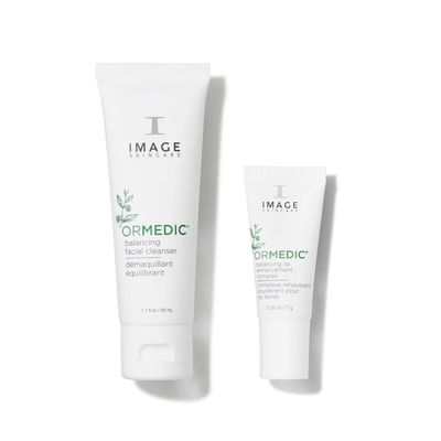 IMAGE Skincare Ormedic Balancing Facial Cleanser + pH Balancing Lip Enhancement Complex, Mild Face Wash and Deep Hydration Lip Plumper for Fuller Lips, 1.7 oz + 0.5 oz