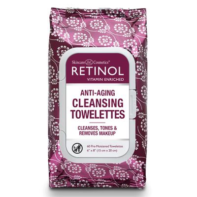 Retinol Anti-Aging Cleansing Towelettes - All-in-One Cleanser, Toner &amp; Makeup Remover in a Convenient Pre-Moistened Wipe - On-The-Go Exfoliating, Toning &amp; Hydrating Leaves Skin Clean, Fresh &amp; Refined