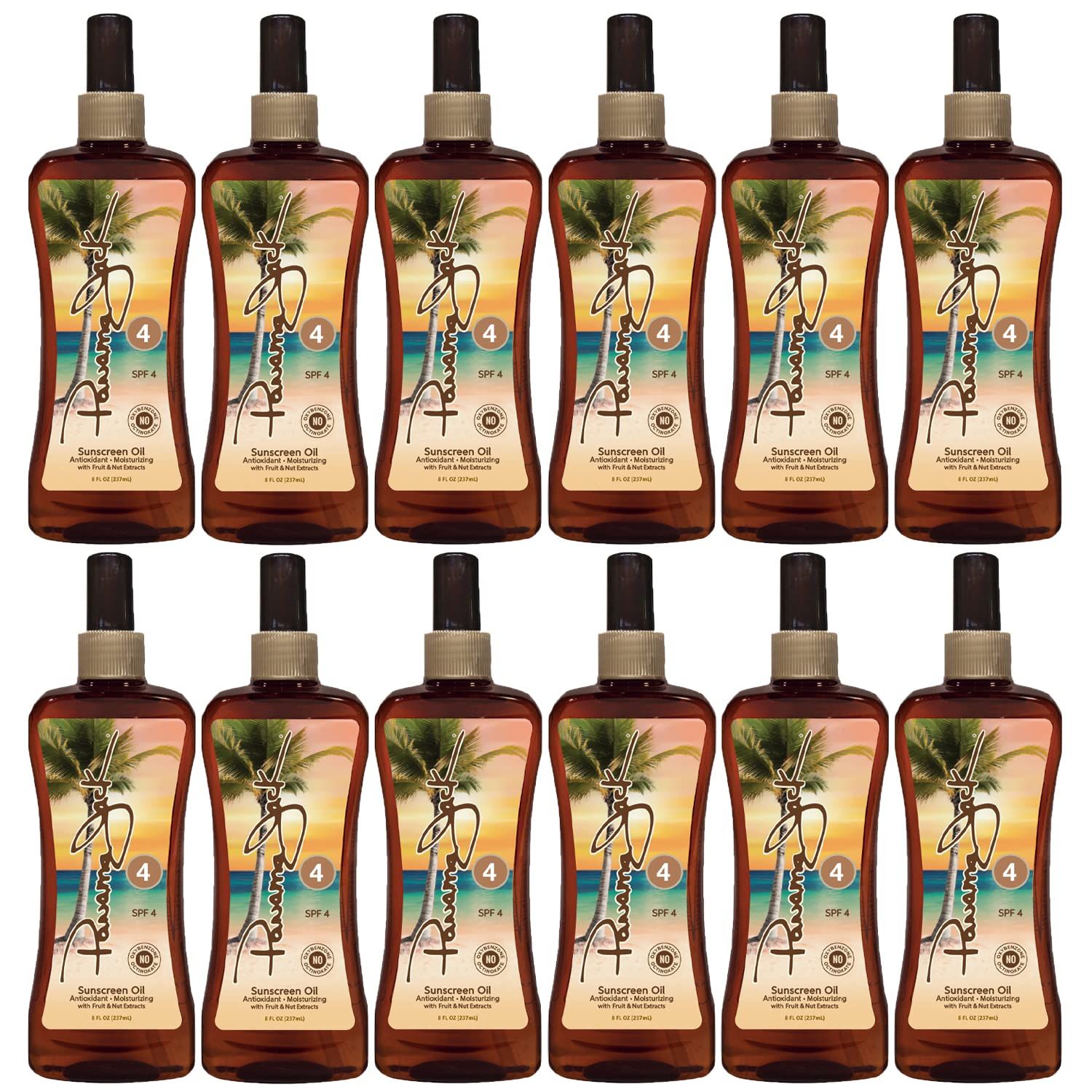 Panama Jack Sunscreen Tanning Oil - SPF 4, PABA, Paraben, Gluten &amp; Cruelty Free, Antioxidant Formula with Exotic Oils and Fruit &amp; Nut Extracts, 8 FL OZ (Pack of 12)