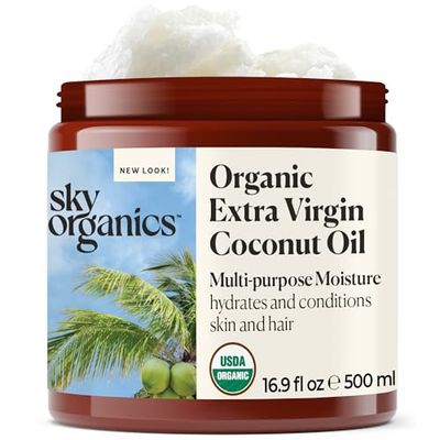 Sky Organics Organic Extra Virgin Coconut Oil for Hair &amp; Skin, 100% Pure &amp; Cold Pressed USDA Certified Organic to Moisturize, Soften &amp; Nourish, 16.9 fl. Oz