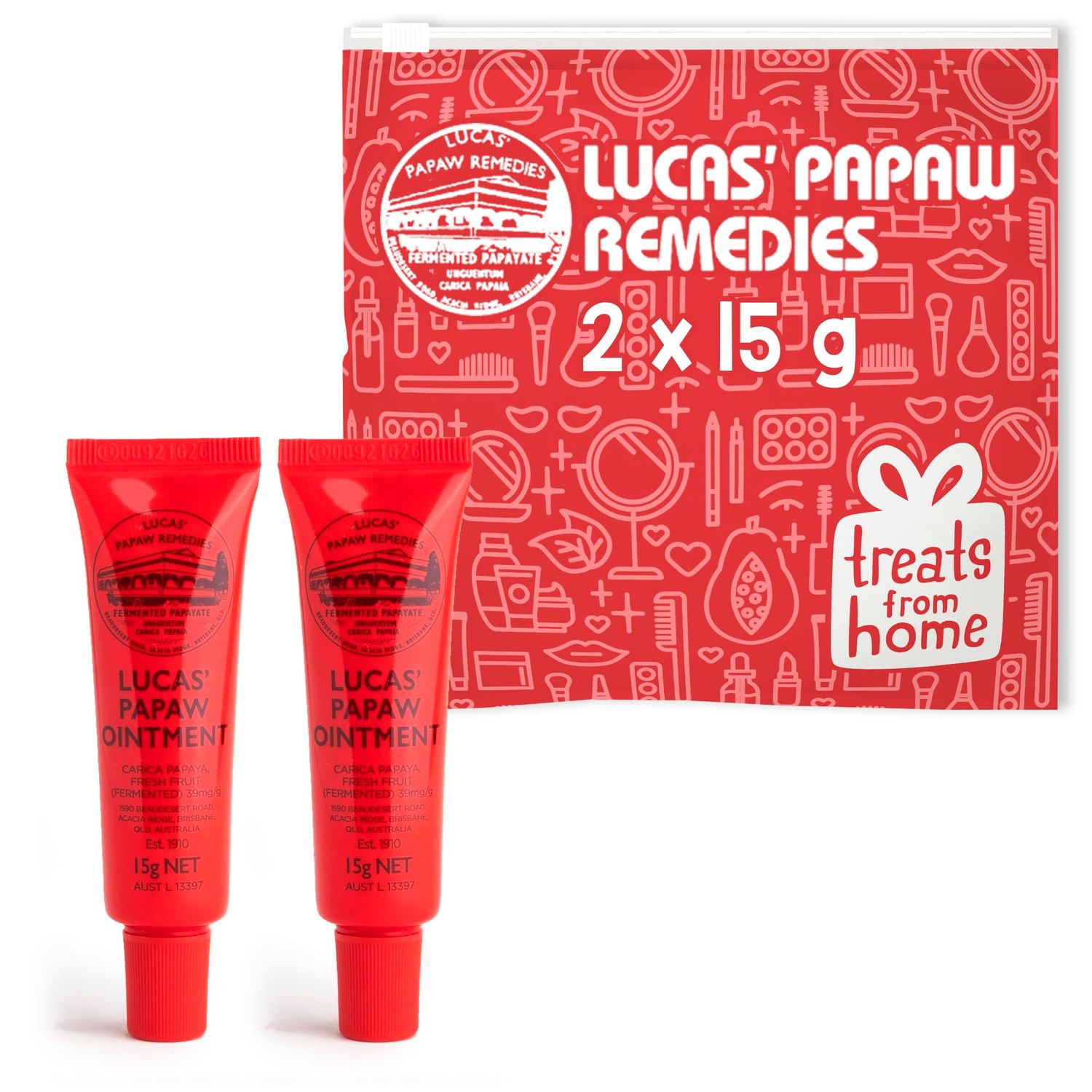Lucas Pawpaw Lip Ointment, Lucas Pawpaw Cream, Lucas Pawpaw Ointment for Lips &amp; Dry Skin - Unique All Skin Types, All Gender- Any Season Gift Pack with 2 x 15g Pawpaw Balm