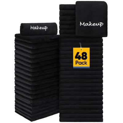 UNIMADE Makeup Remover Cloths, 48 Pack Black Facial Wash Cloths, Soft Coral Fleece Microfiber Face Towels for Face, Hand, and Bathroom(13in x 13in)