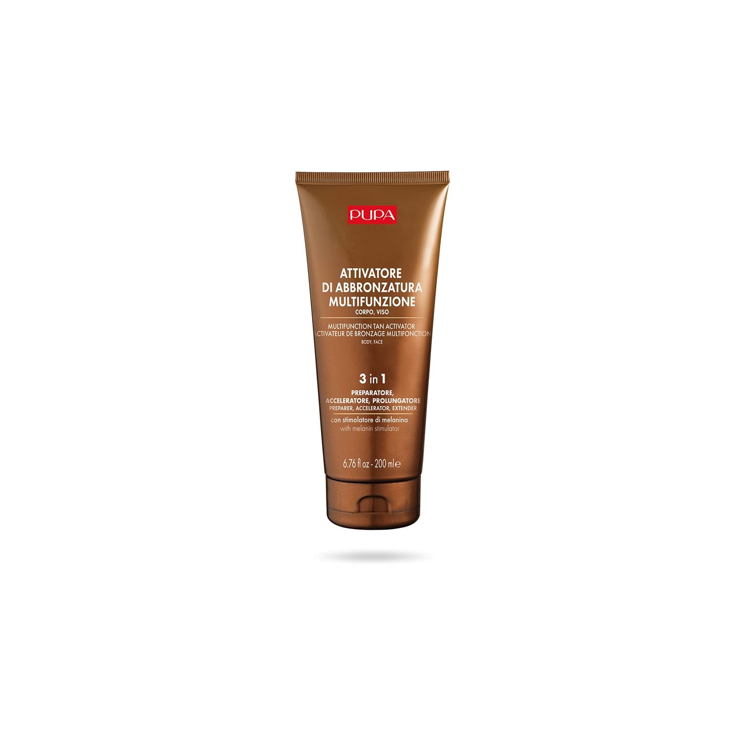 PUPA Milano Multifunction Tanning Activator - Color Booster Cream for Bronzing Face and Body - Achieve a Quick, Healthy, Natural Sun Glow - With Almond Oil, Shea Butter, and Vitamin B5-6.76 oz