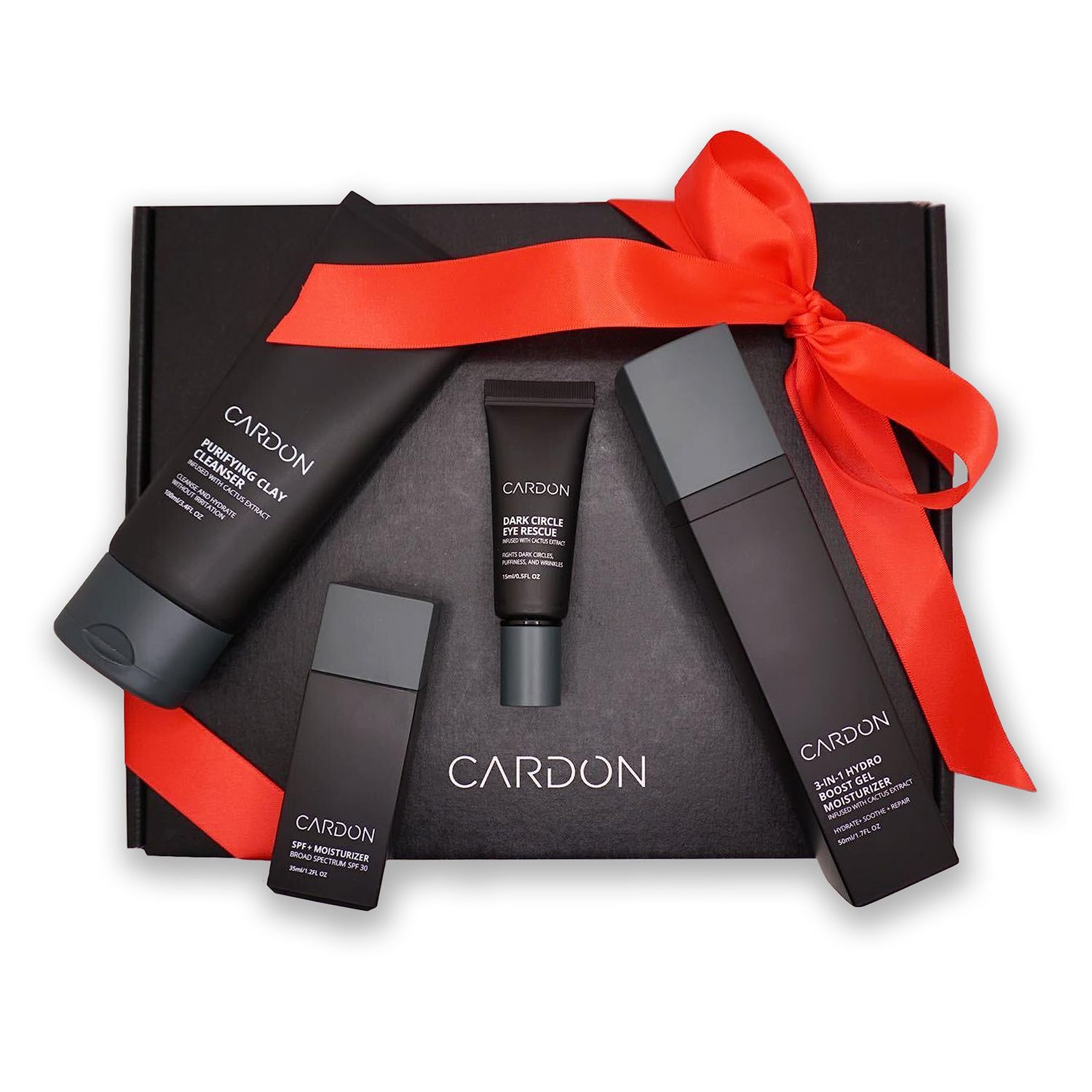 Limited Edition Men&#39;s Skincare Gift Set, Cardon Anti-Aging Korean Skincare Routine, Cactus-based, All Skin Types, Face Wash, Face Moisturizer with Sunscreen, SPF 30, Night Lotion, Eye Cream (4 CT)