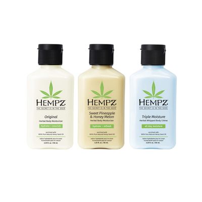 Hempz Original, Sweet Pineapple &amp; Honey Melon, and Triple Moisture Travel Size Moisturizers, Pure, Natural &amp; Herbal Hemp Seed Lotion for Dryness, 2.25oz, 3-Pack Bundle