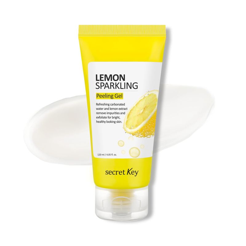 SECRETKEY Lemon Sparkling Peeling Gel, Deep Cleansing, Exfoliation, Skin Moisturization, Low Irritation for Sensitive Skin fl. 4.05 oz / 120 ml, Vitamin C and Refreshing Carbonated Water Synergy