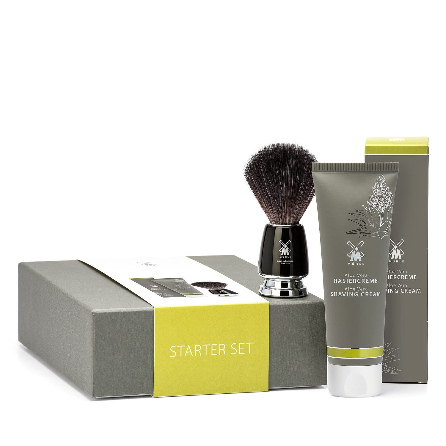 MHLE STARTER SET Aloe Vera Shaving Cream &amp; RYTMO Black Fibre Shaving Brush