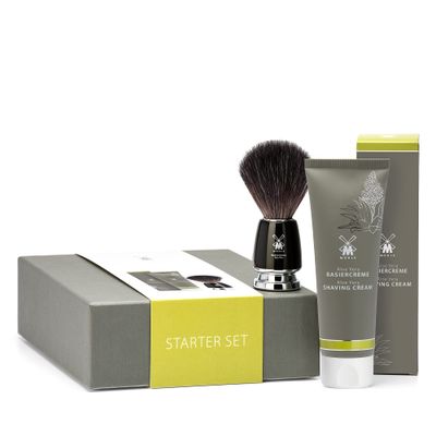 MHLE STARTER SET Aloe Vera Shaving Cream &amp; RYTMO Black Fibre Shaving Brush