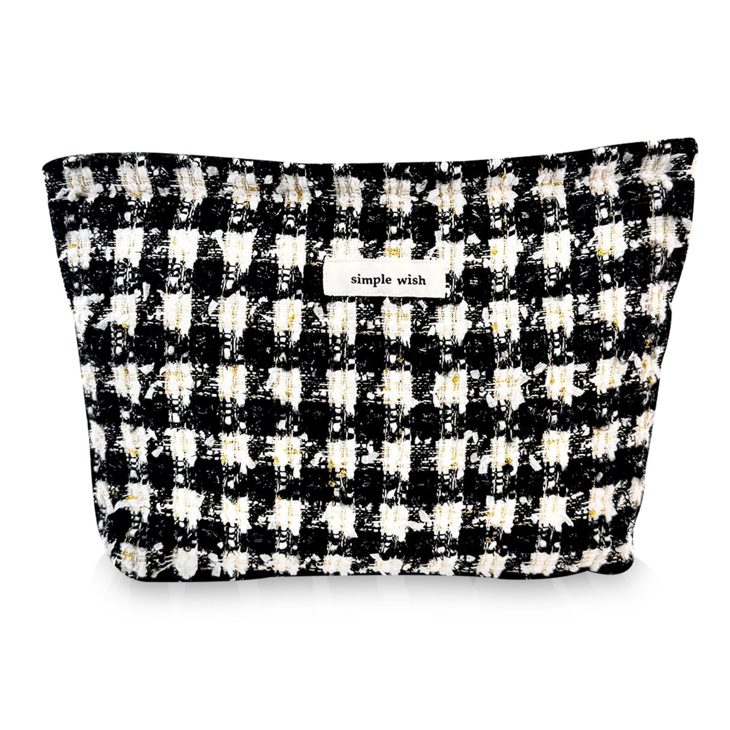 Yovell Cute Makeup Bag, Floral Makeup Bag for Women Girls, Canvas Cosmetic Organizer Storage with Zipper, Travel Toiletry Bag, Large Aesthetic Skincare Bags (Checkered Black/White)