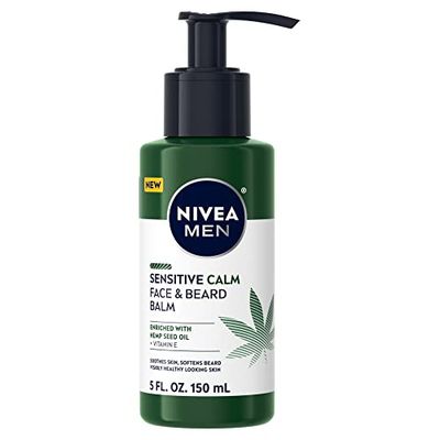 NIVEA MEN Sensitive Calm Face and Beard Balm, Beard Moisturizer, Face Moisturizer for Men, 5 Fl Oz Pump Bottle