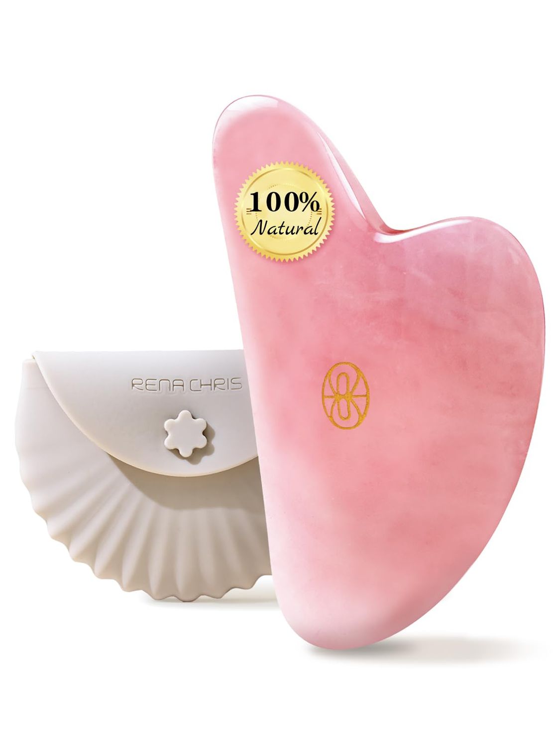 Rena Chris Gua Sha Facial Tools-Fuller, Ergonomic Rose Quartz Jade Gua Sha Stone for Face Massage,Jawline Sculpting and Puffiness Reducing, Skin Care Massager(Pink)